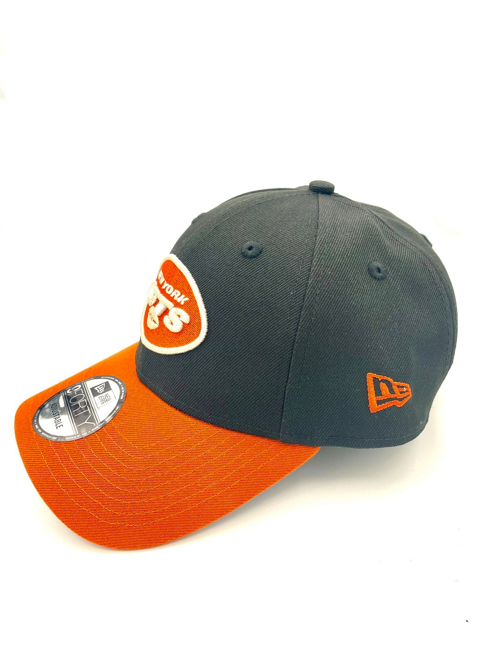 New York Jets Hat - Black Rustic Orange Logo 9Forty NFL Snapback Cap - New Era
